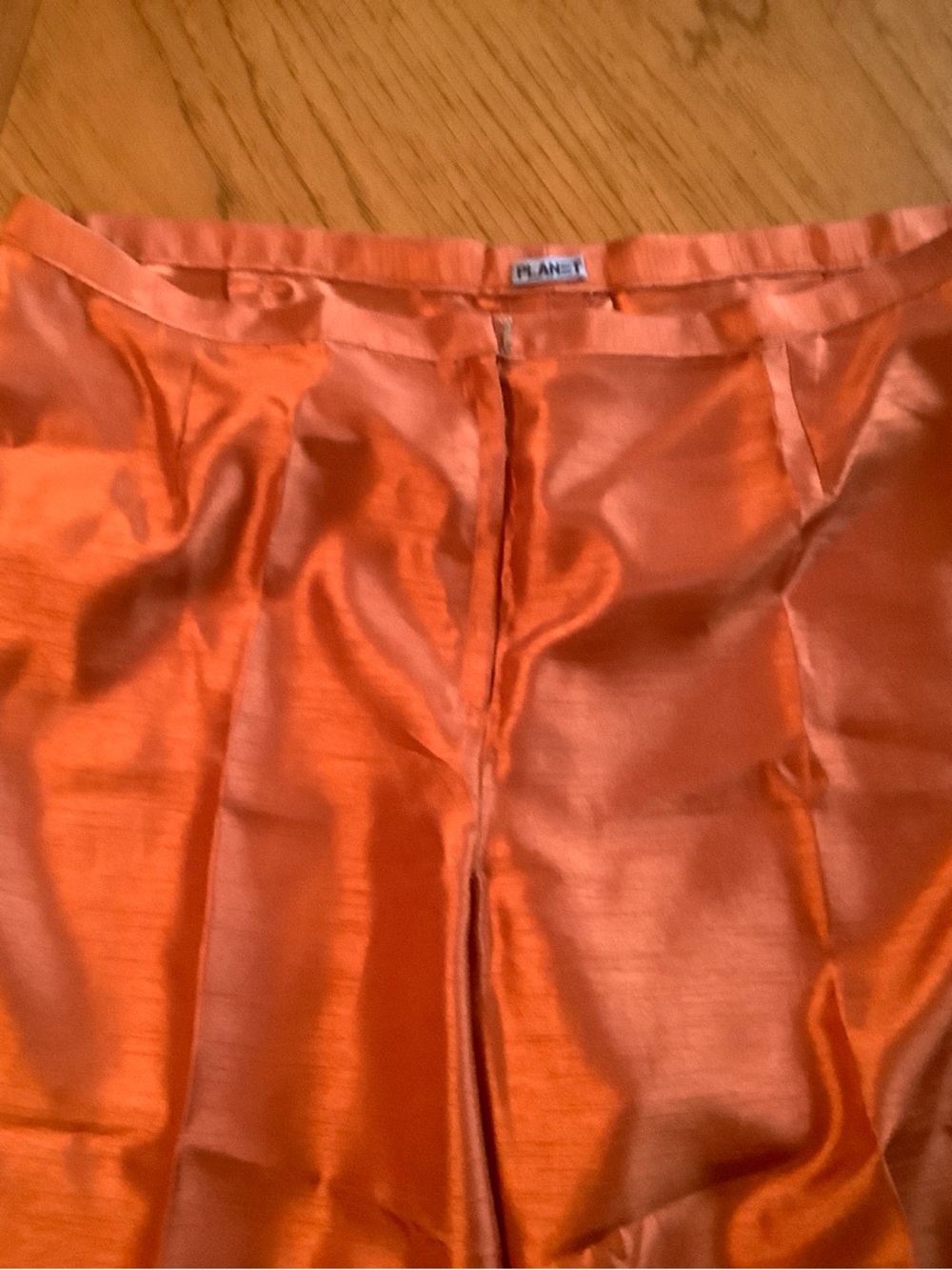 Planet Wide Leg Dupioni Silk Pants in Vibrant Orange. Waist 40”